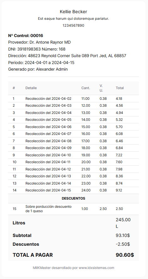 Recibo MilkLoger